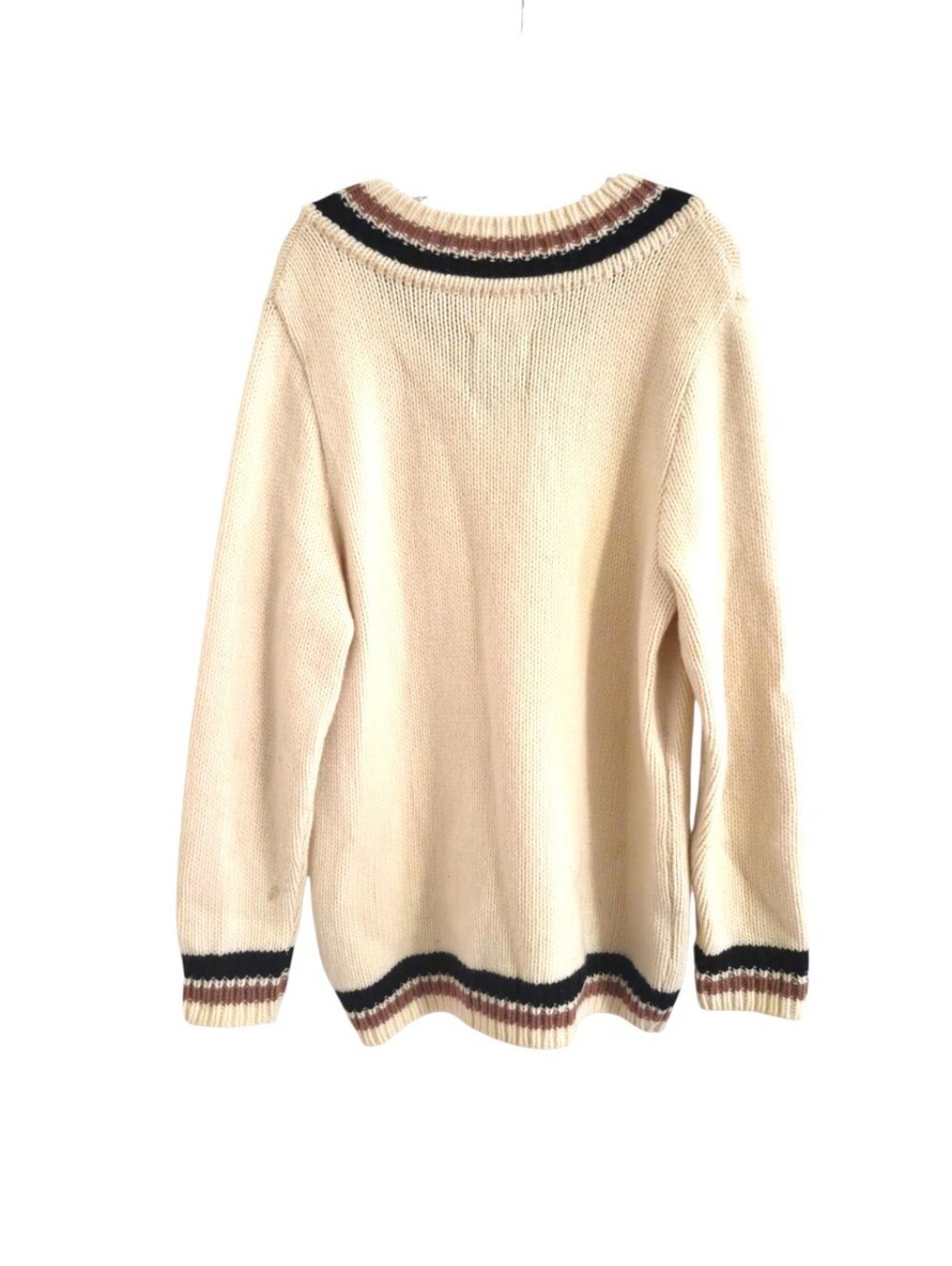 A Kind of Guise Women’s XL Cream V-Neck Striped Knit Wool Pullover Sweater - Picture 2 of 5